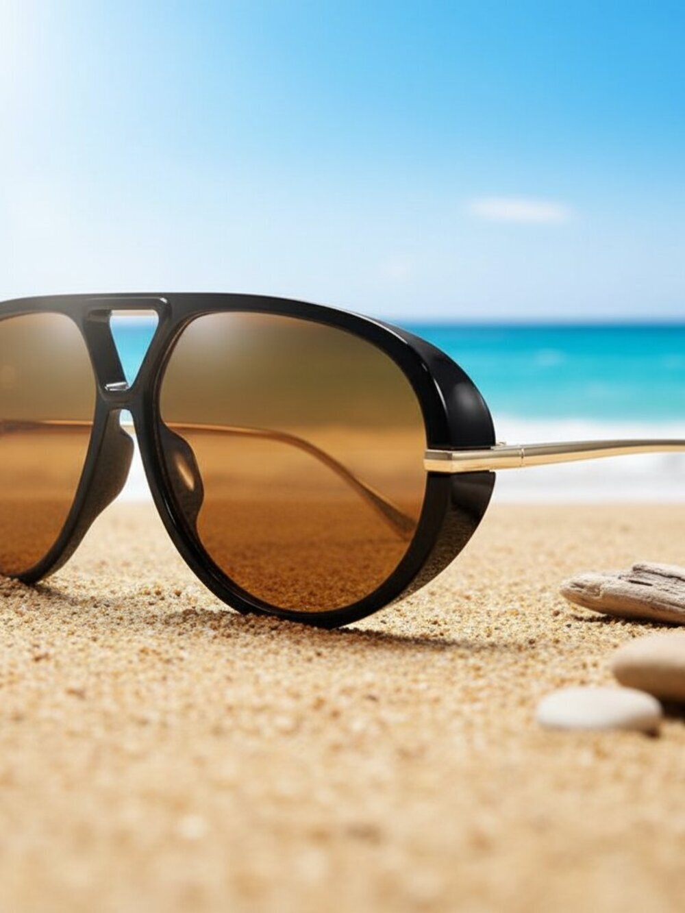 New Sunglasses for Women Retro Gold Black Aviator Metal Oversized Vacation Beach - Picture 3 of 10
